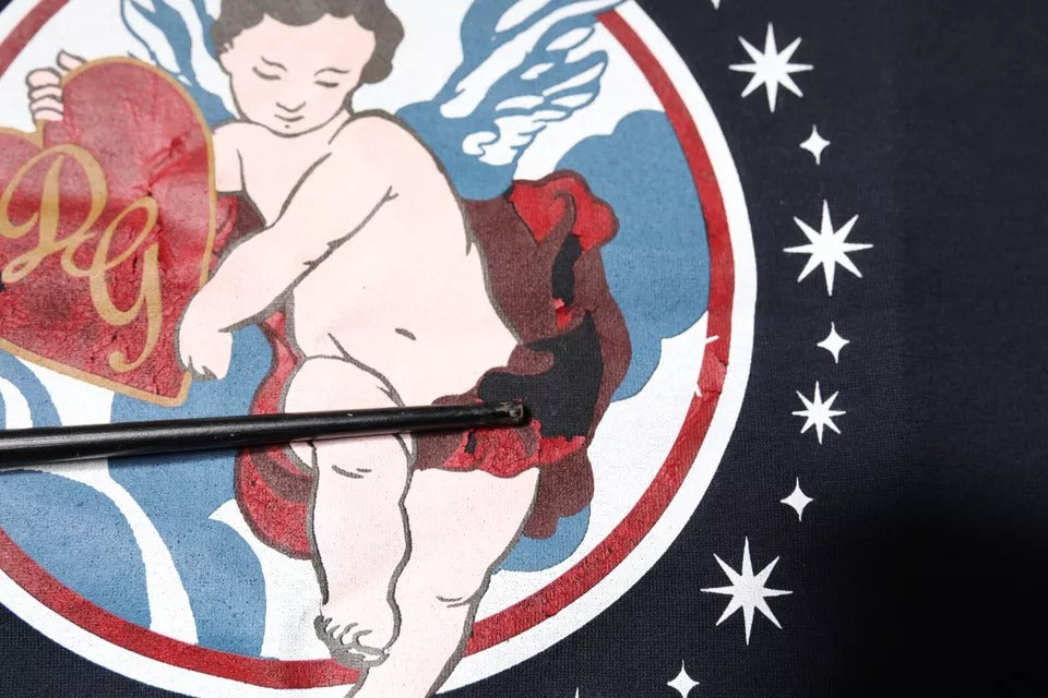 Dolce &amp; Gabbana – Blaues T-Shirt mit kurzen Ärmeln aus Baumwolle mit Engelsdruck