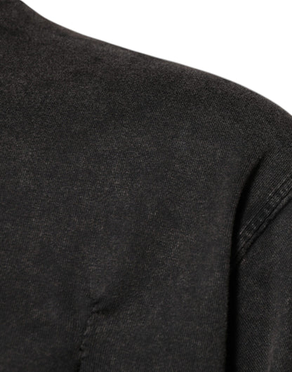 Dolce &amp; Gabbana Graues Baumwoll-T-Shirt mit Rundhalsausschnitt und Leopardenmuster