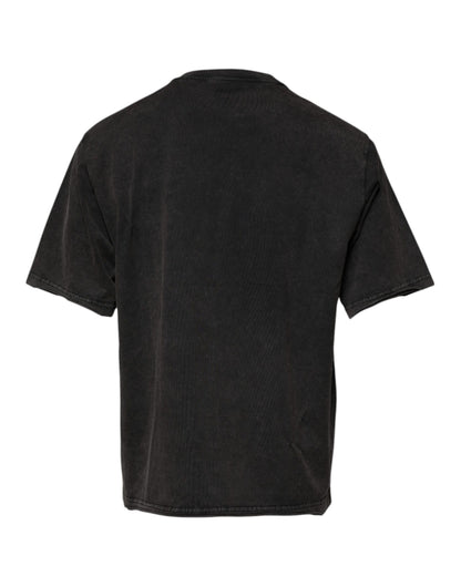 Dolce &amp; Gabbana Graues Baumwoll-T-Shirt mit Rundhalsausschnitt und Leopardenmuster