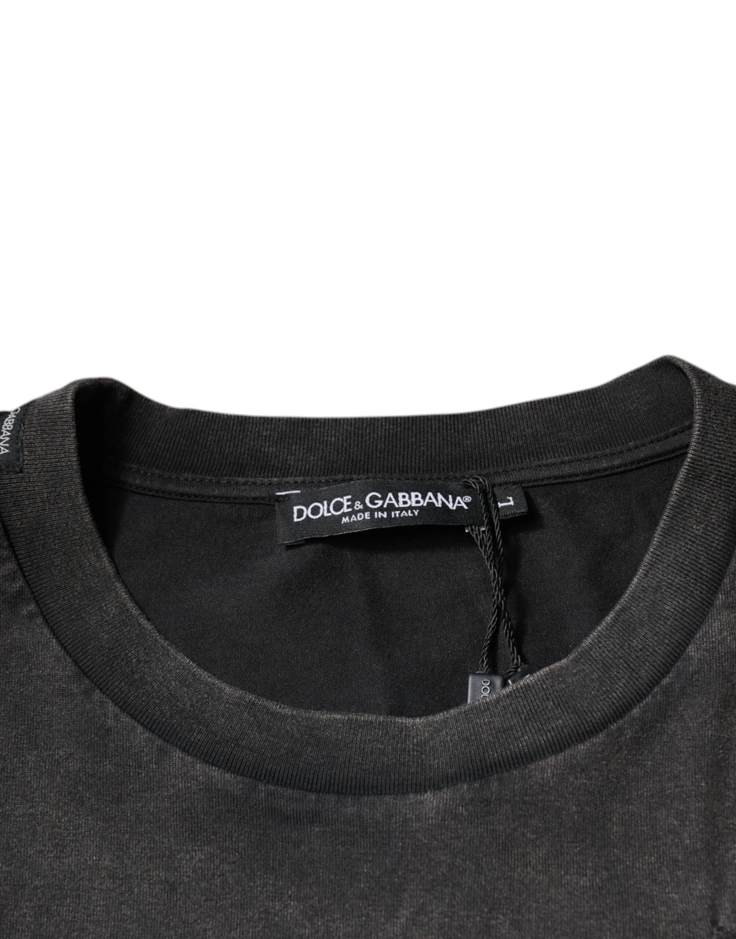 Dolce &amp; Gabbana Graues Baumwoll-T-Shirt mit Rundhalsausschnitt und Leopardenmuster
