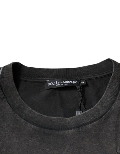 Dolce &amp; Gabbana Graues Baumwoll-T-Shirt mit Rundhalsausschnitt und Leopardenmuster