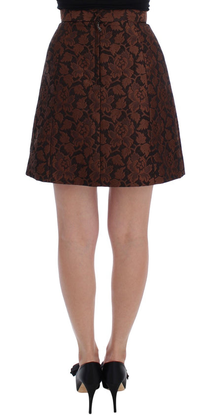 Dolce &amp; Gabbana – Mini-Ballerrock aus Brokat mit Blumenmuster in Braun