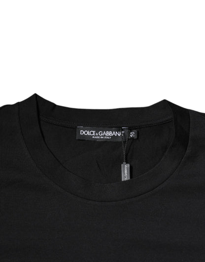 Dolce &amp; Gabbana – Schwarzes Baumwoll-T-Shirt mit Rundhalsausschnitt und DG-Logodruck