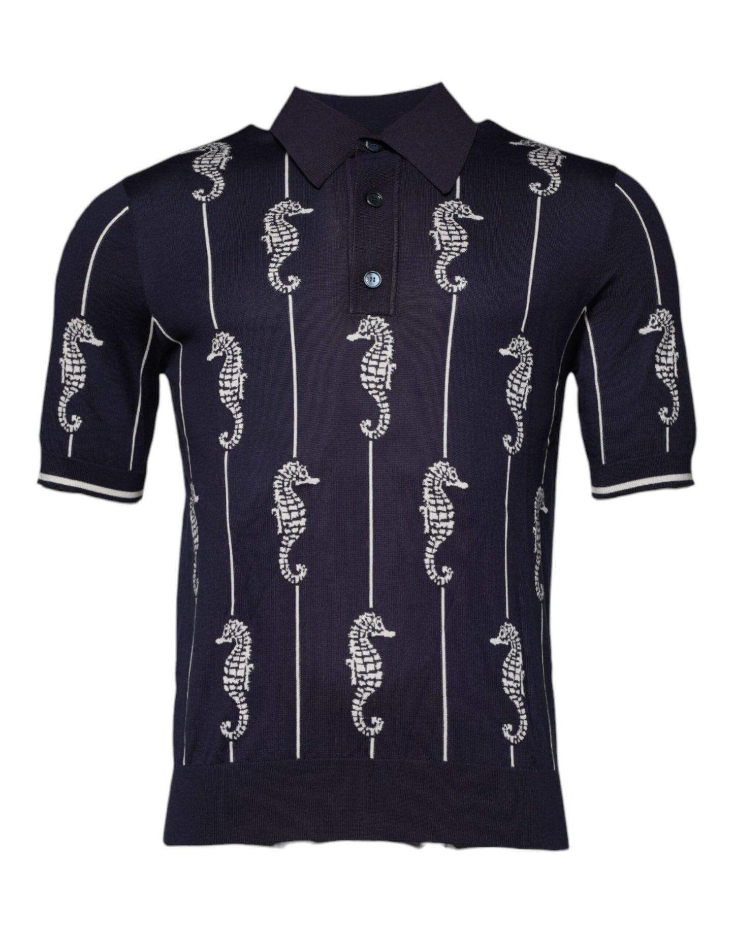 Dolce &amp; Gabbana – Dunkelblaues Poloshirt mit Seepferdchen-Kragen