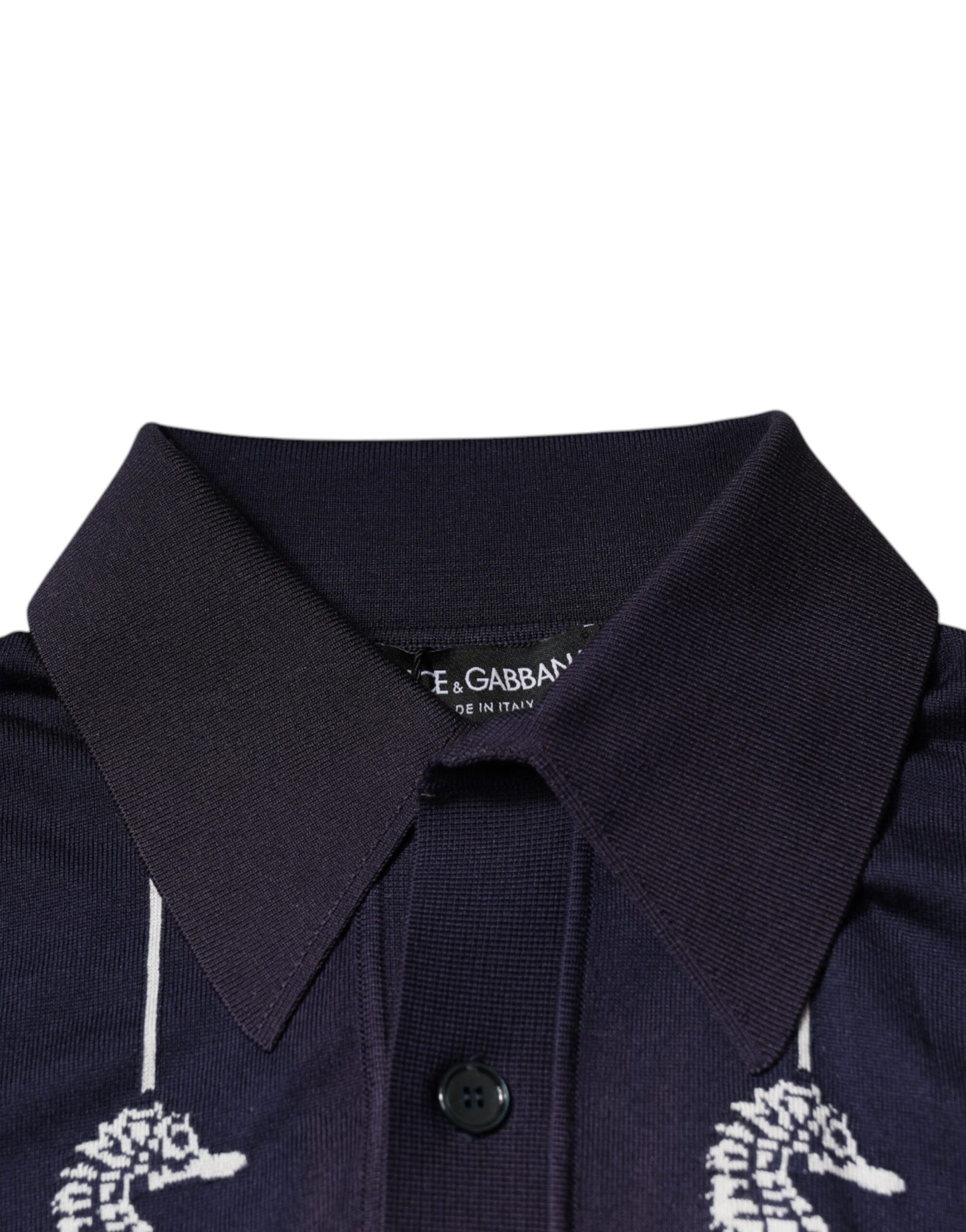 Dolce &amp; Gabbana – Dunkelblaues Poloshirt mit Seepferdchen-Kragen