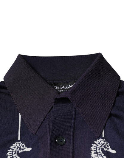 Dolce &amp; Gabbana – Dunkelblaues Poloshirt mit Seepferdchen-Kragen