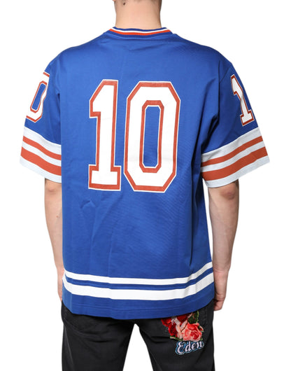 Dolce &amp; Gabbana – Blaues T-Shirt mit V-Ausschnitt und kurzen Ärmeln