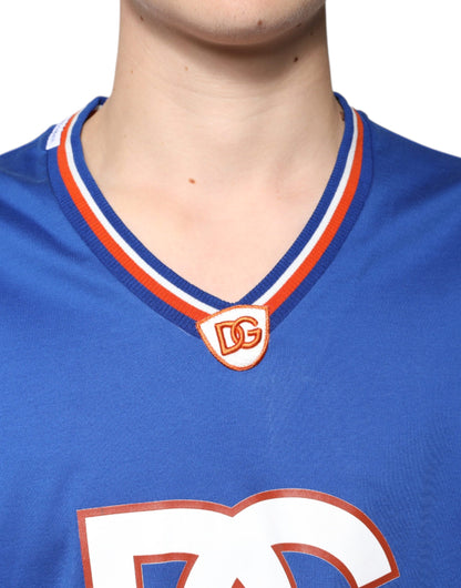 Dolce &amp; Gabbana – Blaues T-Shirt mit V-Ausschnitt und kurzen Ärmeln