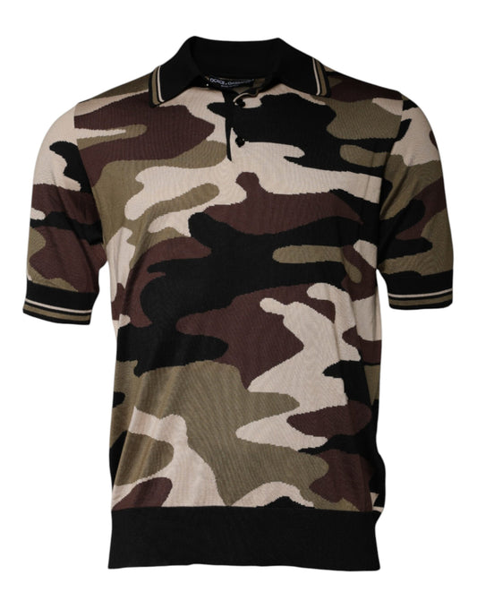 Dolce &amp; Gabbana – Mehrfarbiges Poloshirt mit Camouflage-Kragen