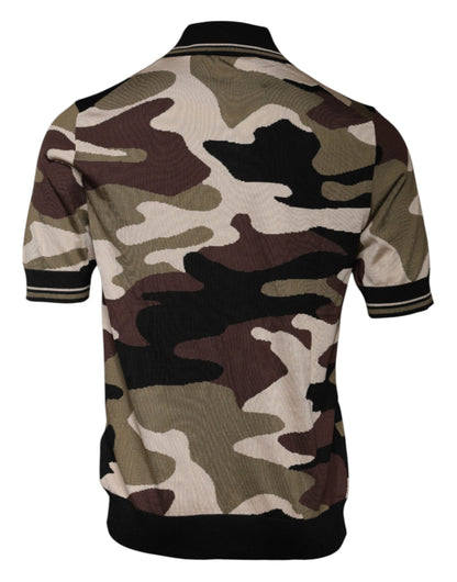 Dolce &amp; Gabbana – Mehrfarbiges Poloshirt mit Camouflage-Kragen