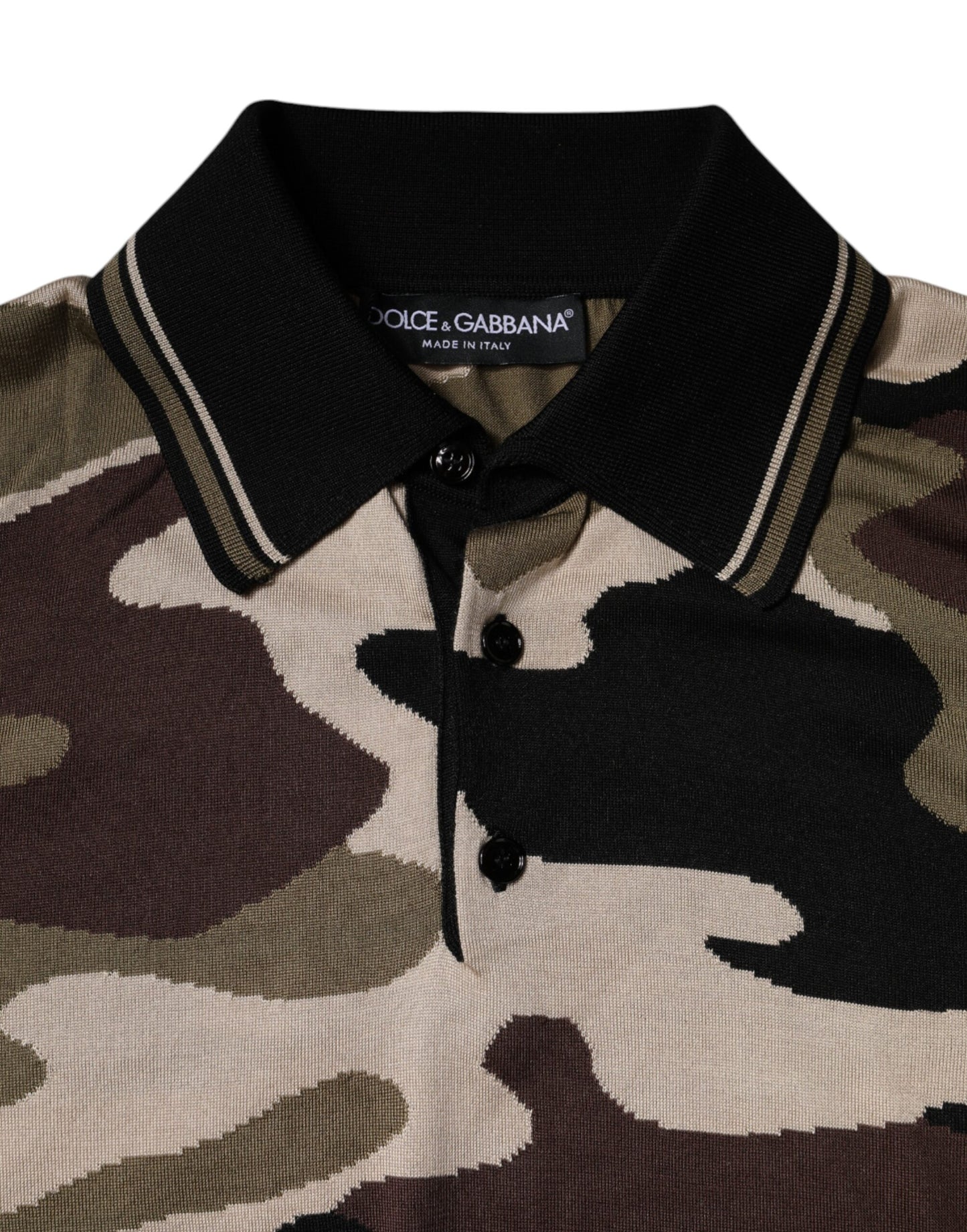 Dolce &amp; Gabbana – Mehrfarbiges Poloshirt mit Camouflage-Kragen
