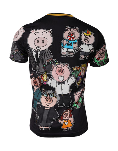 Dolce &amp; Gabbana – Schwarzes T-Shirt mit Rundhalsausschnitt „Jahr des Schweins 2019“