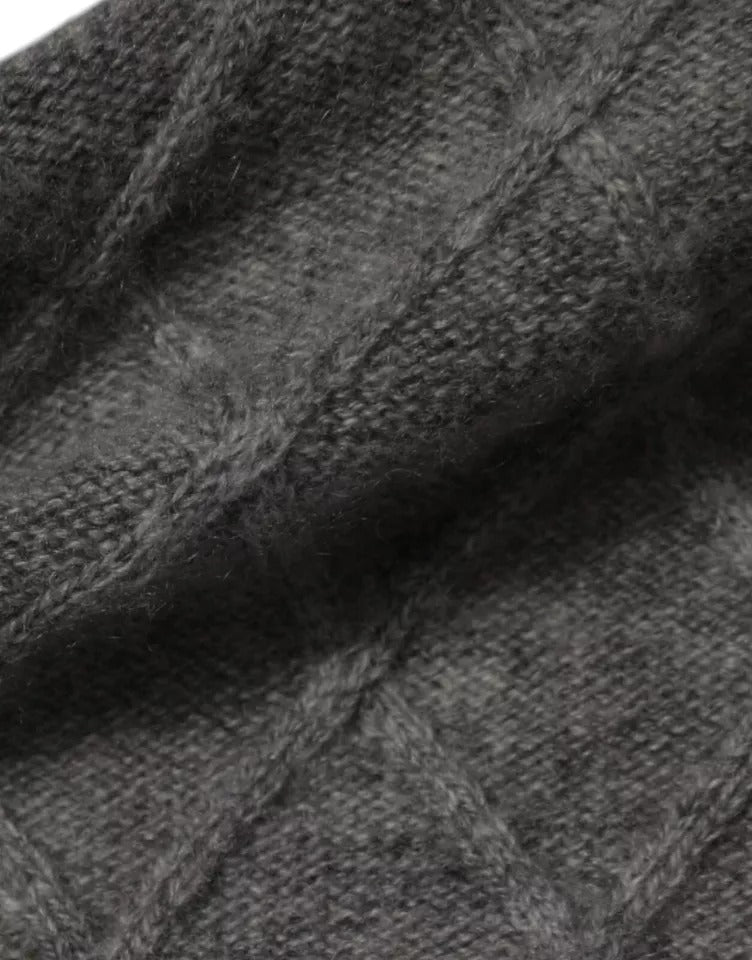 Ballantyne – Grauer Kaschmir-Strickpullover mit Argyle-Intarsienmuster und Rundhalsausschnitt