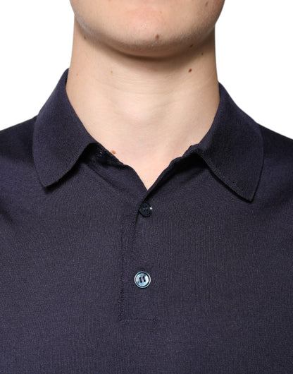 Dolce &amp; Gabbana – Blaues Polo-T-Shirt aus Seide mit Kragen und kurzen Ärmeln