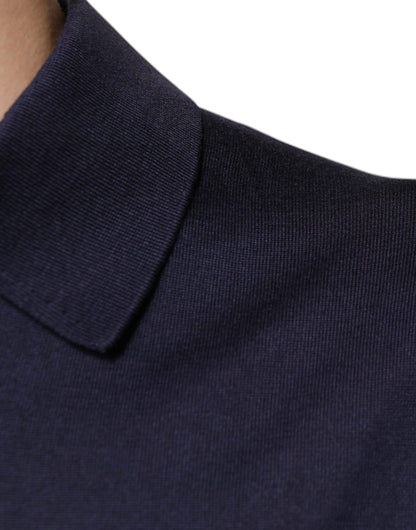 Dolce &amp; Gabbana – Blaues Polo-T-Shirt aus Seide mit Kragen und kurzen Ärmeln