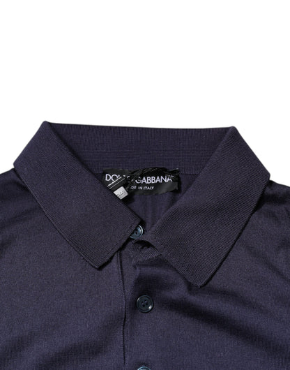 Dolce &amp; Gabbana – Blaues Polo-T-Shirt aus Seide mit Kragen und kurzen Ärmeln