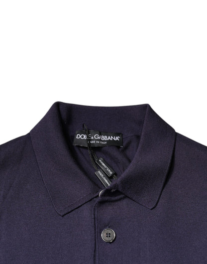 Dolce &amp; Gabbana – Blaues Polo-T-Shirt aus Seide mit Kragen und kurzen Ärmeln