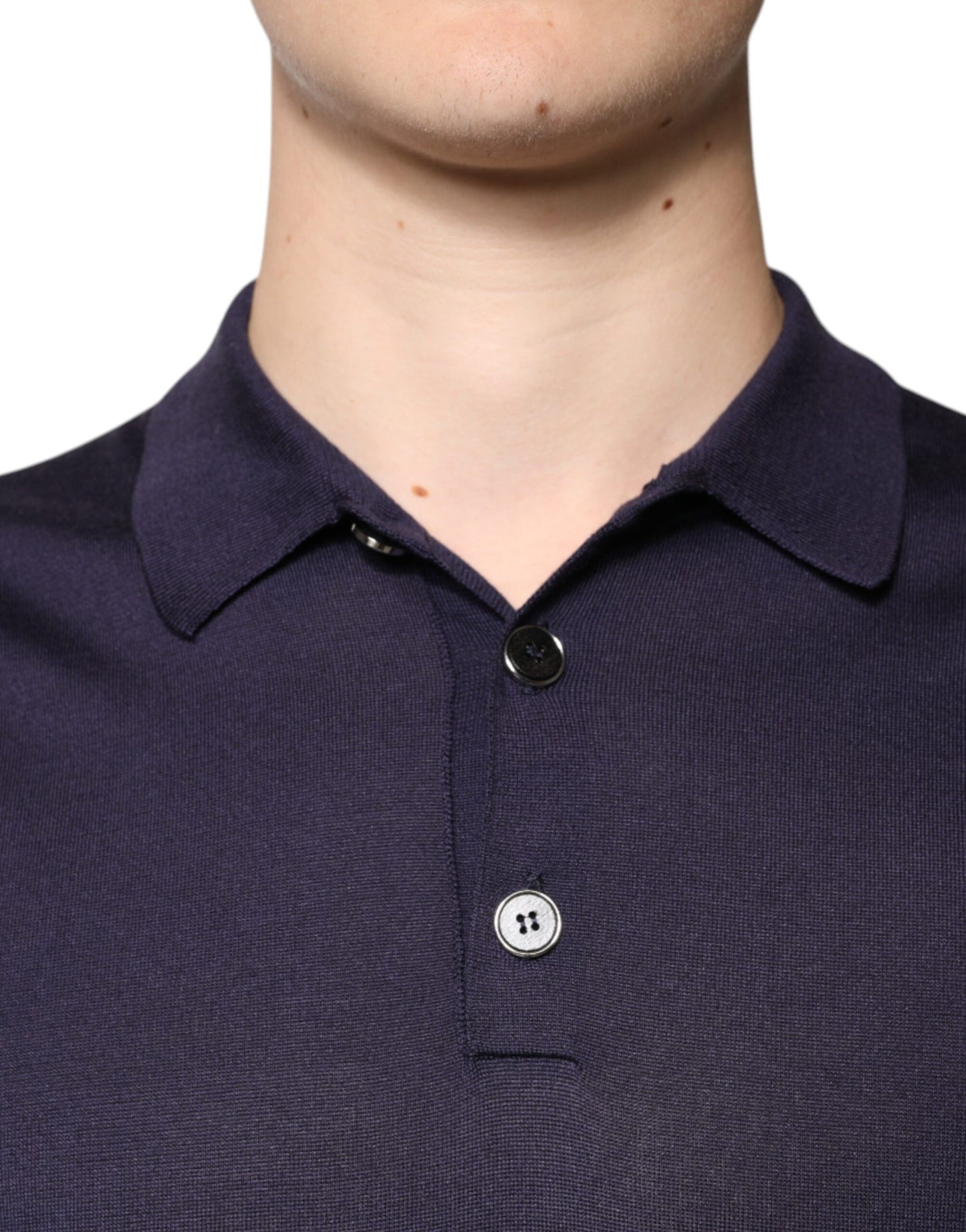 Dolce &amp; Gabbana – Blaues Polo-T-Shirt aus Seide mit Kragen und kurzen Ärmeln