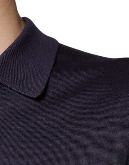 Dolce &amp; Gabbana – Blaues Polo-T-Shirt aus Seide mit Kragen und kurzen Ärmeln
