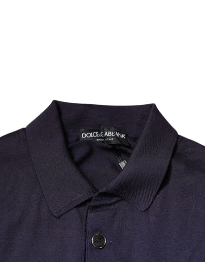 Dolce &amp; Gabbana – Blaues Polo-T-Shirt aus Seide mit Kragen und kurzen Ärmeln