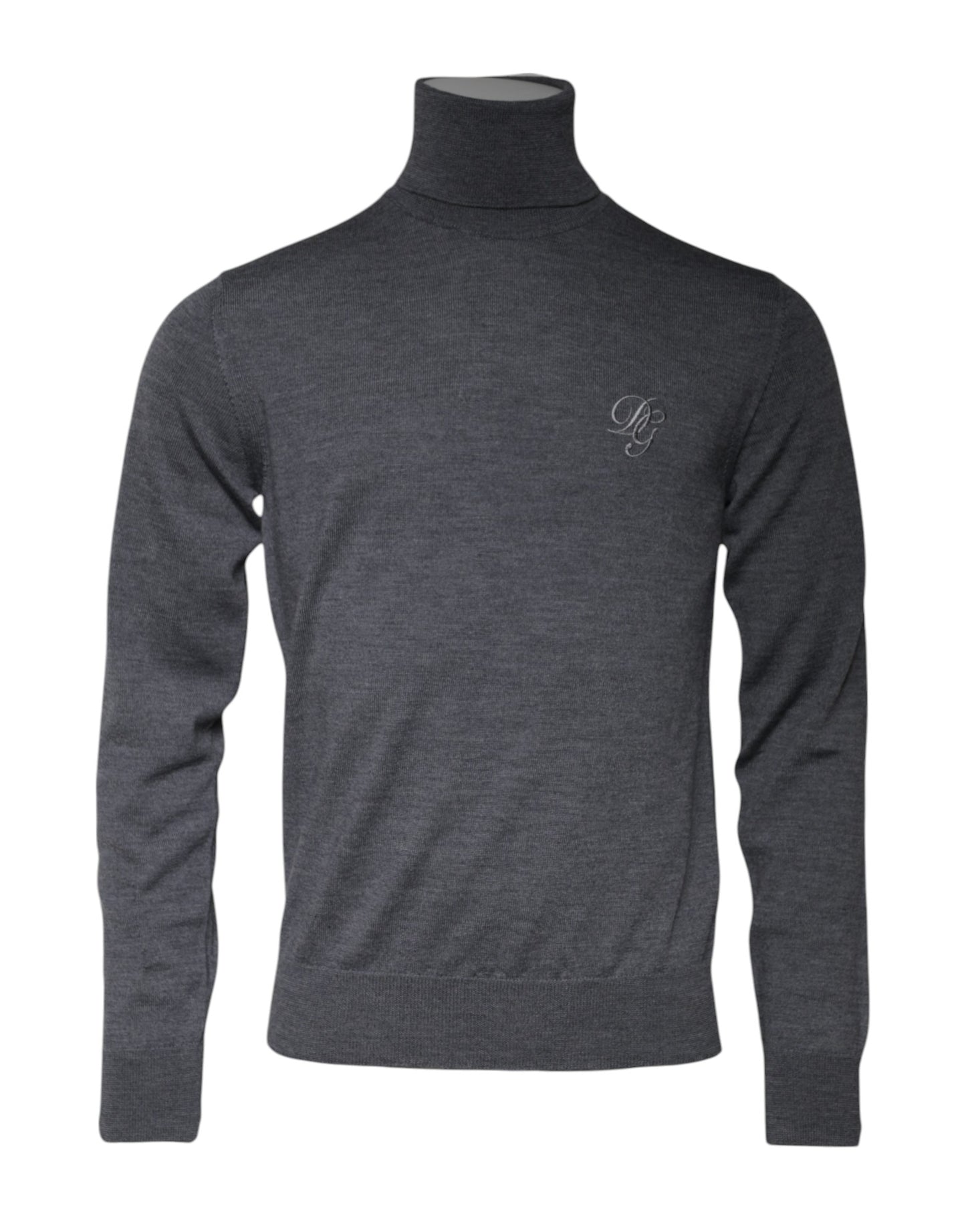 Dolce &amp; Gabbana Grauer Rollkragenpullover aus Wolle mit Logo