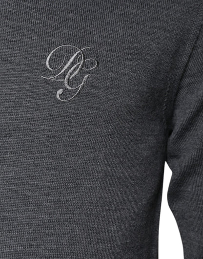 Dolce &amp; Gabbana Grauer Rollkragenpullover aus Wolle mit Logo
