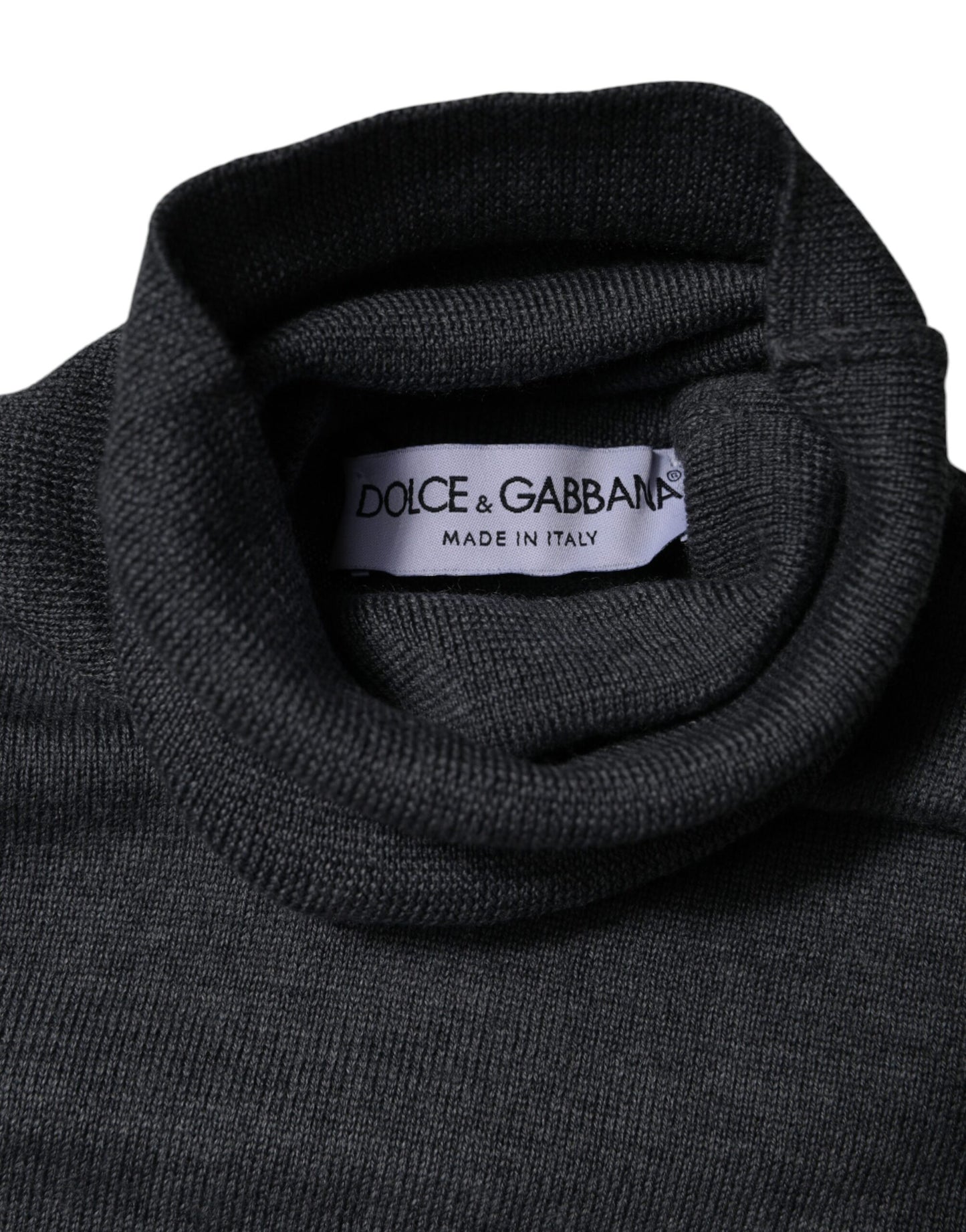 Dolce &amp; Gabbana Grauer Rollkragenpullover aus Wolle mit Logo