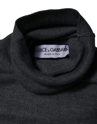Dolce &amp; Gabbana Grauer Rollkragenpullover aus Wolle mit Logo