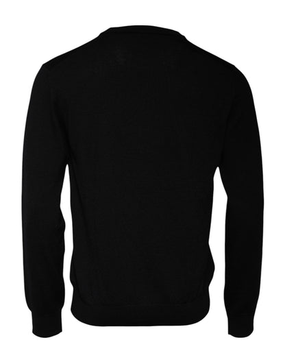 Dolce &amp; Gabbana – Schwarzer Pullover aus Wolle mit Rundhalsausschnitt und Logo