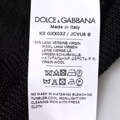 Dolce &amp; Gabbana – Schwarzer Pullover aus Wolle mit Rundhalsausschnitt und Logo