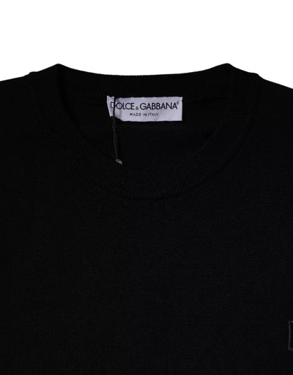 Dolce &amp; Gabbana – Schwarzer Pullover aus Wolle mit Rundhalsausschnitt und Logo