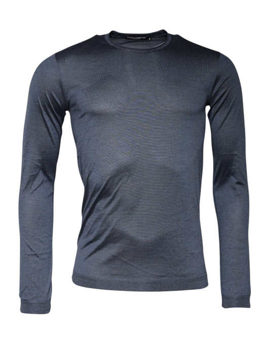 Dolce &amp; Gabbana Pullover mit Rundhalsausschnitt aus dunkelgrauer Seide