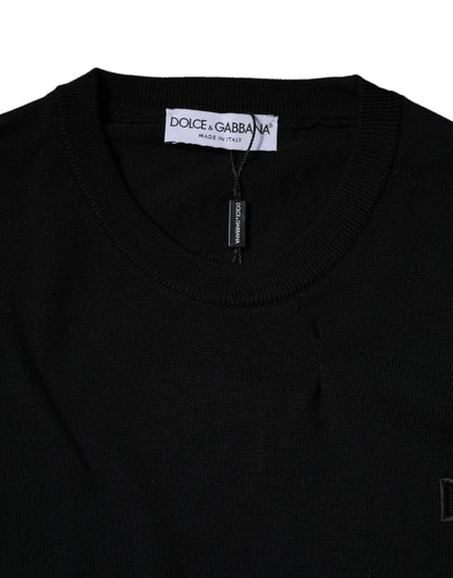 Dolce &amp; Gabbana – Schwarzer Pullover aus Wolle mit Rundhalsausschnitt und Logo