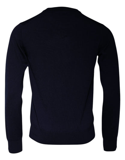 Dolce &amp; Gabbana, blauer Pullover aus Wolle mit Rundhalsausschnitt und DG-Logo