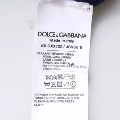 Dolce &amp; Gabbana, blauer Pullover aus Wolle mit Rundhalsausschnitt und DG-Logo