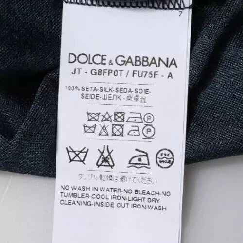 Dolce &amp; Gabbana – Dunkelblaues Seiden-T-Shirt mit Rundhalsausschnitt und kurzen Ärmeln