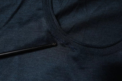 Dolce &amp; Gabbana – Dunkelblaues Seiden-T-Shirt mit Rundhalsausschnitt und kurzen Ärmeln