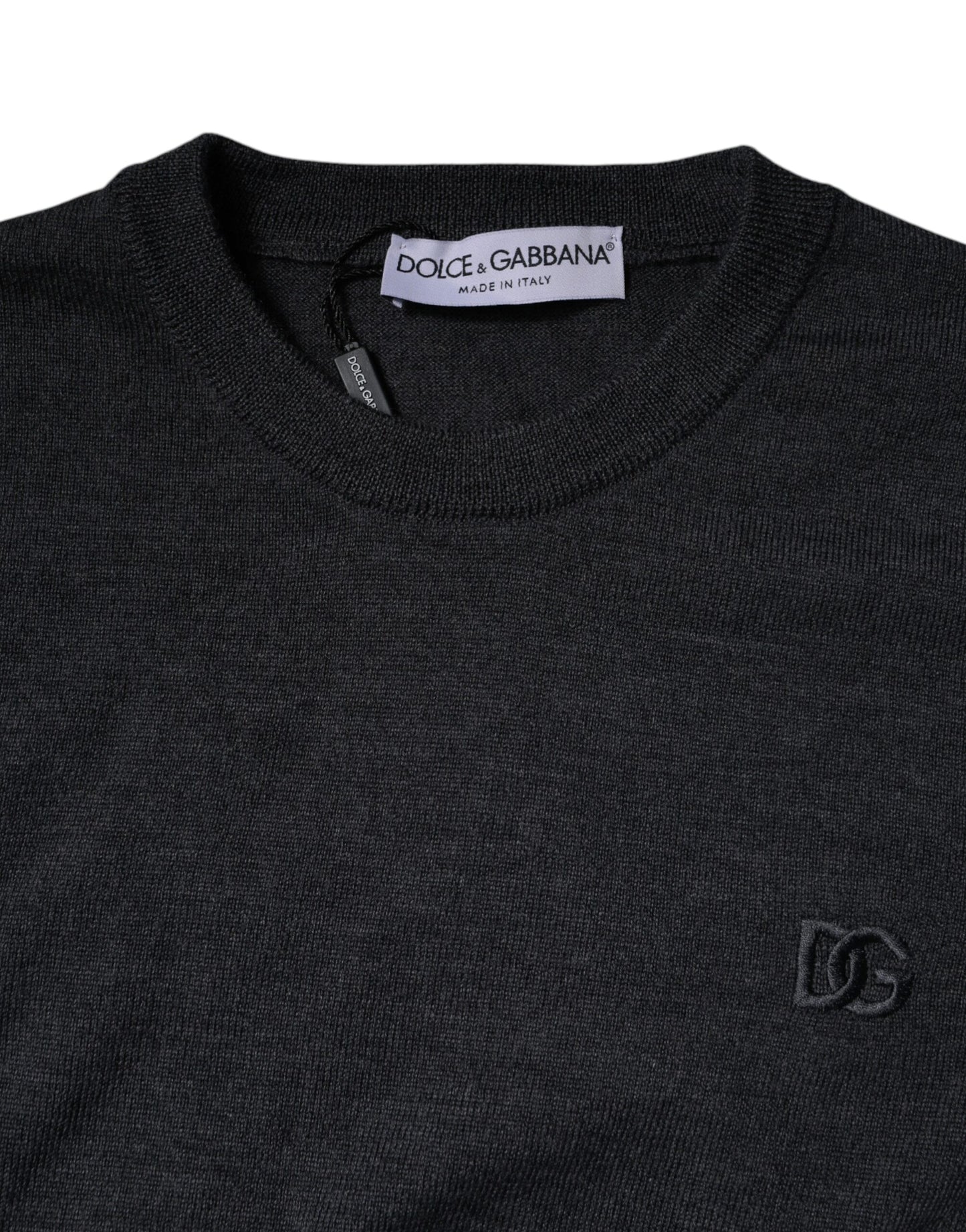 Dolce &amp; Gabbana Dunkelgrauer Pullover mit Rundhalsausschnitt und DG-Logo