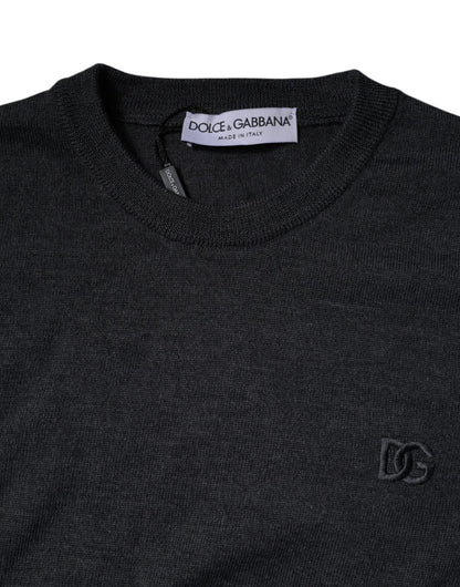 Dolce &amp; Gabbana Dunkelgrauer Pullover mit Rundhalsausschnitt und DG-Logo