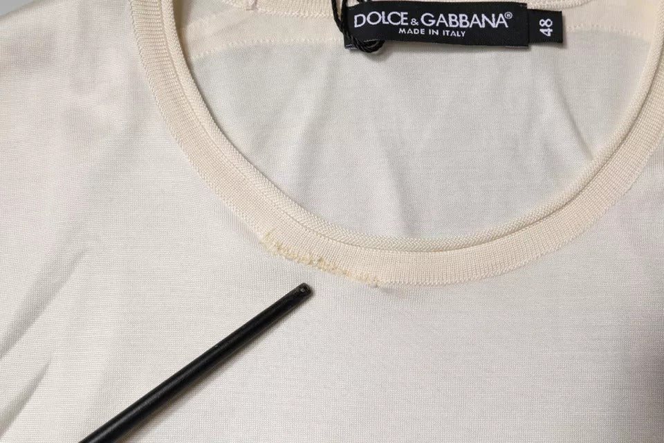 Dolce &amp; Gabbana – Kurzärmliges T-Shirt aus Seide mit Rundhalsausschnitt in Off-White