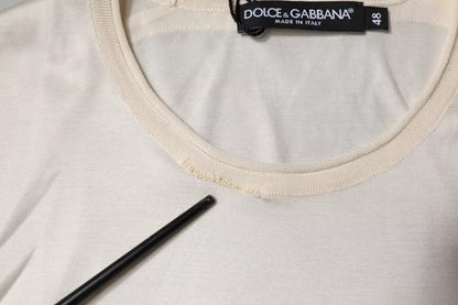 Dolce &amp; Gabbana – Kurzärmliges T-Shirt aus Seide mit Rundhalsausschnitt in Off-White