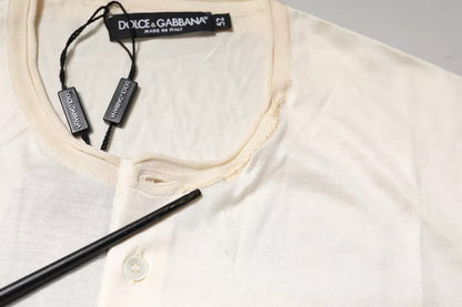 Dolce &amp; Gabbana – Henley-T-Shirt aus Seide mit Rundhalsausschnitt in Off-White