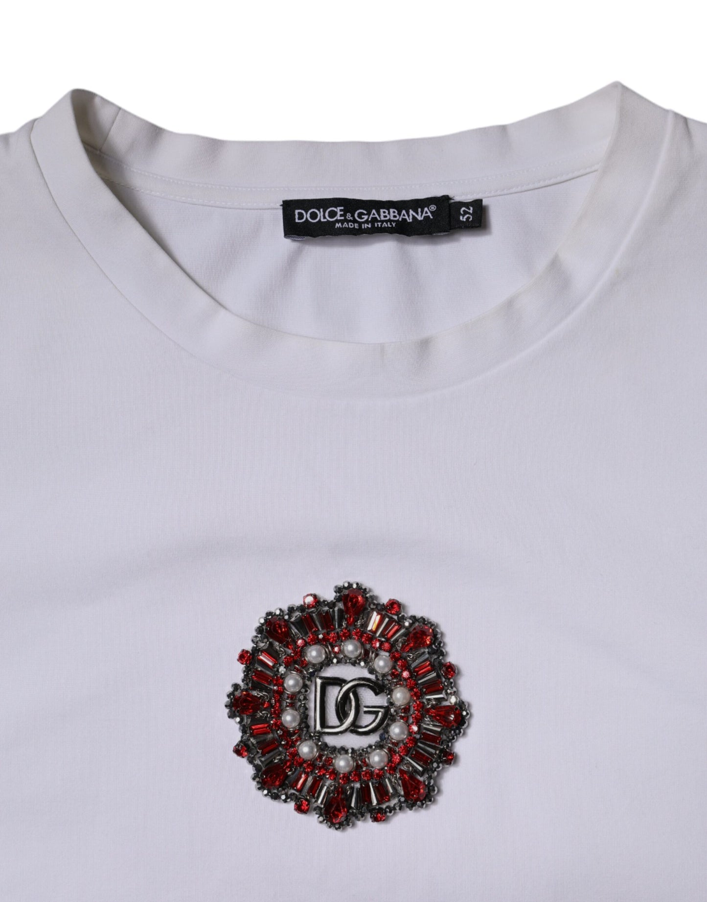 Dolce &amp; Gabbana – Weißes T-Shirt mit Rundhalsausschnitt und Logoverzierung