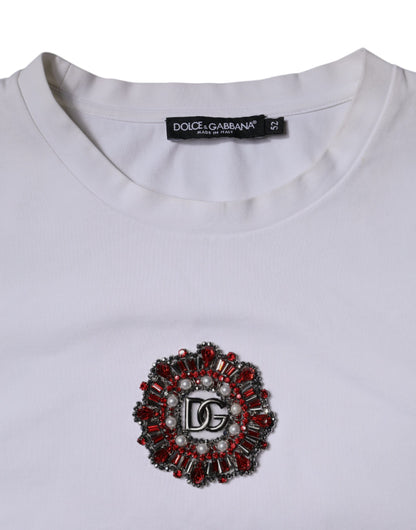 Dolce &amp; Gabbana – Weißes T-Shirt mit Rundhalsausschnitt und Logoverzierung