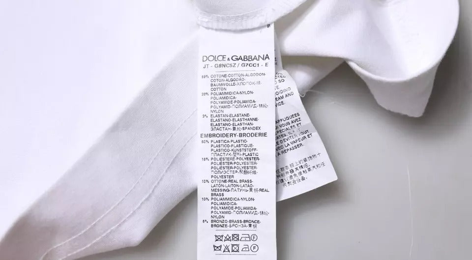 Dolce &amp; Gabbana – Weißes T-Shirt mit Rundhalsausschnitt und Logoverzierung