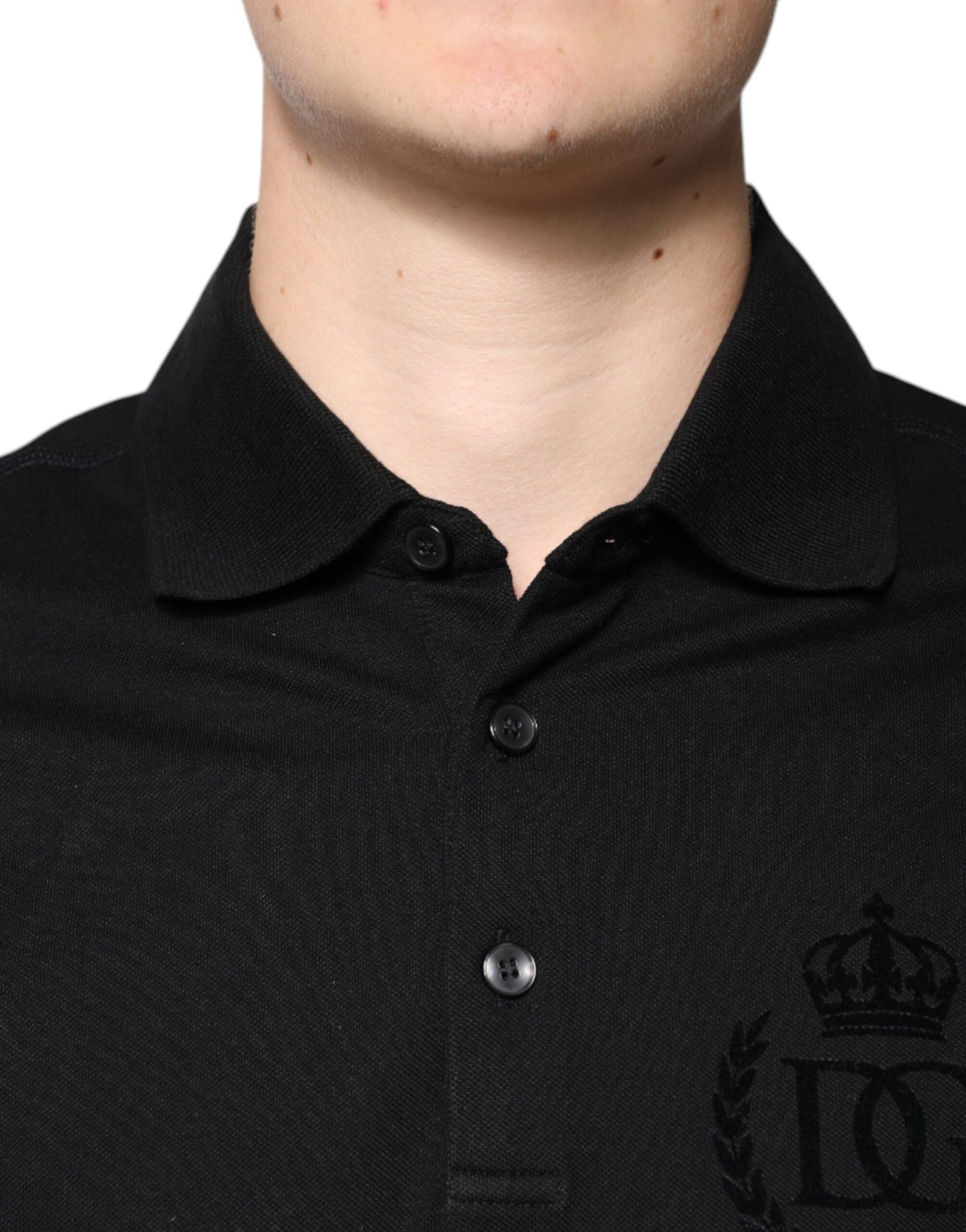 Dolce &amp; Gabbana – Schwarzes Poloshirt mit DG-Kragen und kurzen Ärmeln