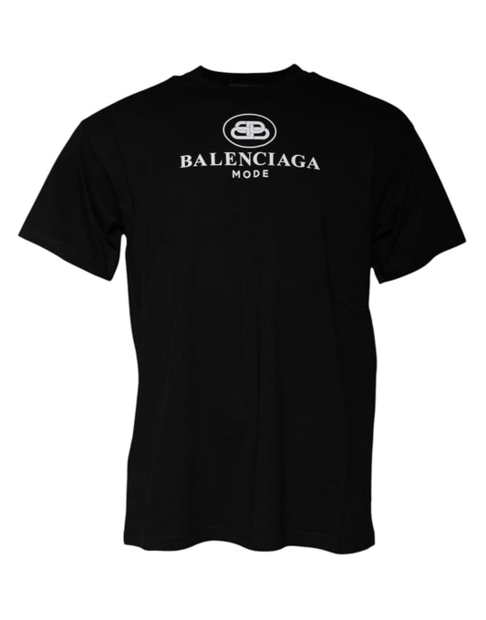 Balenciaga – Schwarzes T-Shirt aus Baumwolle mit Rundhalsausschnitt und kurzen Ärmeln und Logodruck