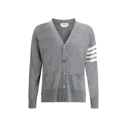 Thom Browne Graue Fleece-Woll-Strickjacke