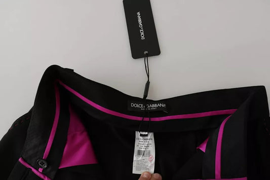 Dolce &amp; Gabbana – Schwarze, verkürzte Hose aus Wolle mit hoher Taille und Falten vorne
