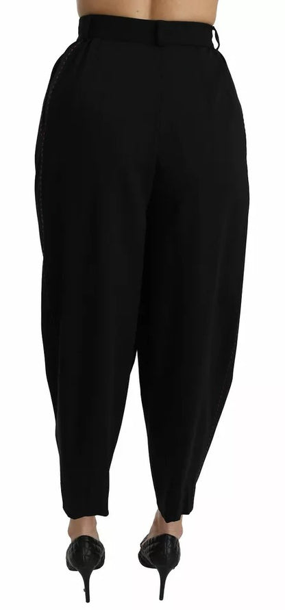 Dolce &amp; Gabbana – Schwarze, verkürzte Hose aus Wolle mit hoher Taille und Falten vorne